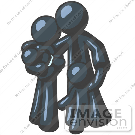 #36886 Clip Art Graphic of a Dark Blue Guy Character Family Embracing by Jester Arts