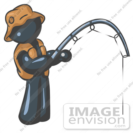 #36898 Clip Art Graphic of a Dark Blue Guy Character Fishing by Jester Arts