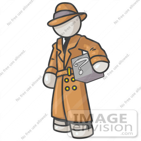 #37485 Clip Art Graphic of a White Guy Character Investigator Carrying a Box by Jester Arts
