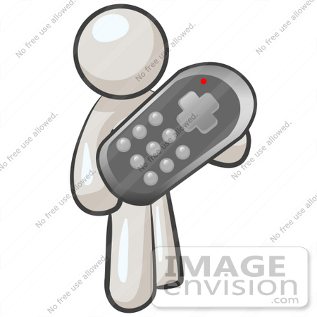 #37578 Clip Art Graphic of a White Guy Character Holding a Remote Control by 