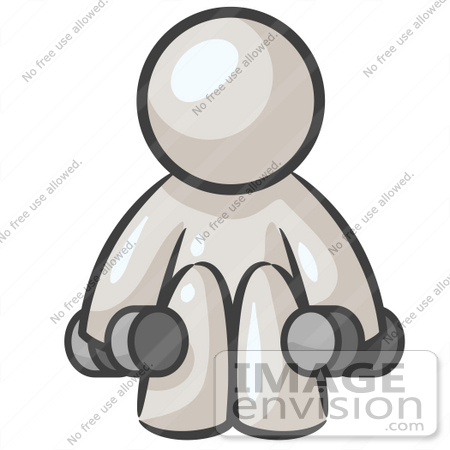 #37591 Clip Art Graphic of a White Guy Character Exercising With Dumbbells in a Gym by Jester Arts