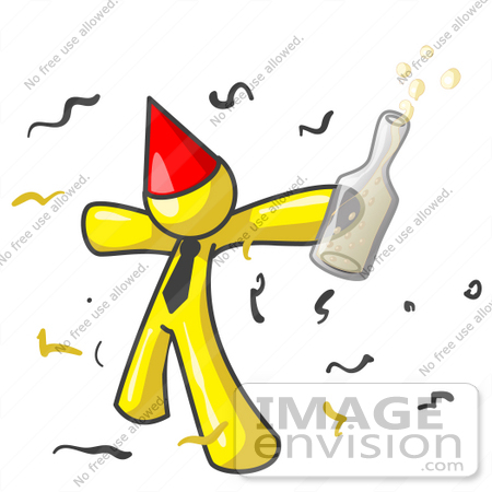 #37726 Clip Art Graphic of a Yellow Guy Character Partying by Jester Arts