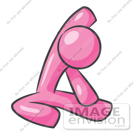 #37931 Clip Art Graphic of a Pink Guy Character Stretching or Doing Yoga by 