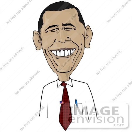#40768 Clipart Illustration of a Caricature Of Barack Obama Smiling, The First Black American President by DJArt