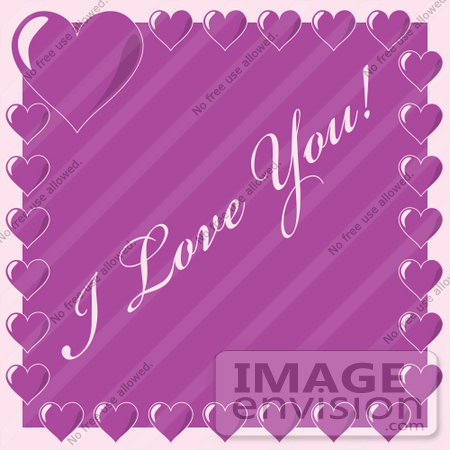 #40859 Clip Art Graphic of Purple Hearts Bordering I Love You Text by Oleksiy Maksymenko