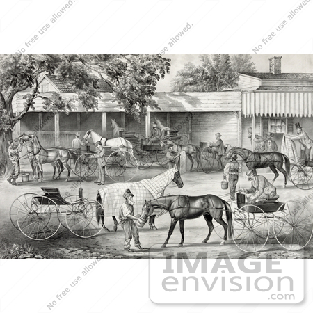 #41281 Stock Illustration of People Gathering Water For Their Hoses While Stopping In A Village by JVPD