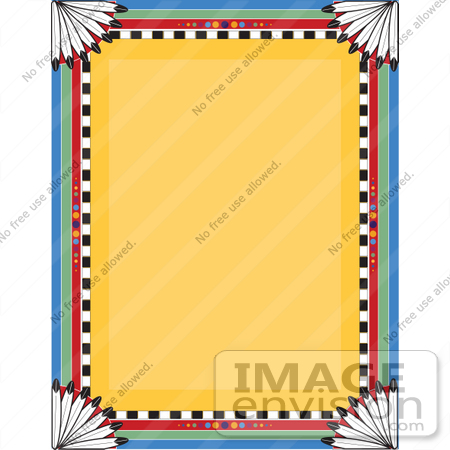 #41628 Clip Art Graphic of a Feathered And Colorful Native American Border Over A Yellow Background by Maria Bell