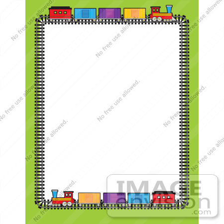 #42306 Clip Art Graphic of a Train Stationery Border by Maria Bell