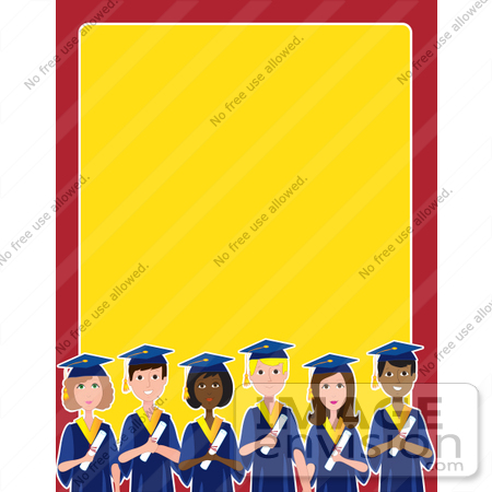 #42310 Clip Art Graphic of a Border Of Diverse Graduates by Maria Bell
