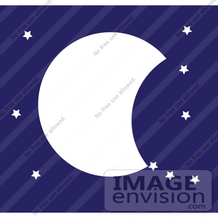  42330 Clip Art Graphic of a Night Sky With A Partial Moon And Stars by