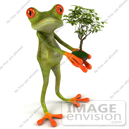 #42884 Royalty-Free (RF) Clipart Illustration of a 3d Red Eyed Tree Frog Holding A Plant - Pose 1 by Julos