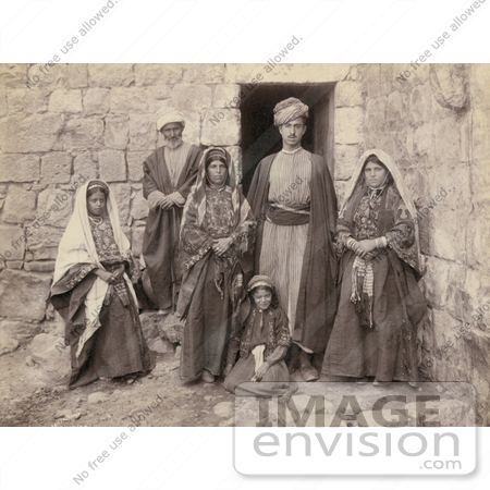 #43448 RF Stock Photo Of A Sepia Toned Portrait Of A Ramallah Family Near A Doorway by JVPD