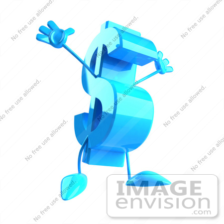 #43584 Royalty-Free (RF) Illustration of a Leaping 3d Blue Dollar Sign