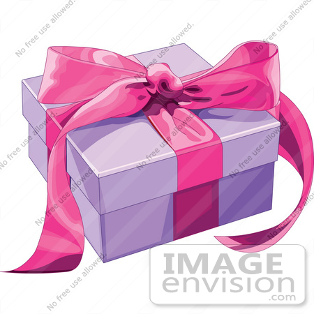 #48433 Clip Art Illustration Of A Purple Present Box Sealed With A Pink Ribbon by pushkin