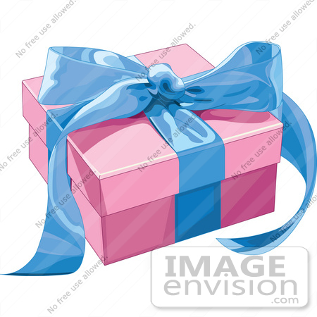 #48457 Clip Art Illustration Of A Pink Present Box Sealed With A Blue Ribbon by pushkin