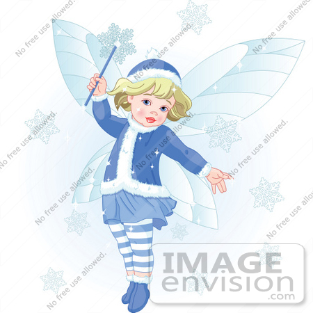 #48533 Royalty-Free (RF) Clip Art Illustration of a Cute Blond Xmas Fairy Making Snowflakes Fall by pushkin