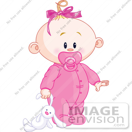 #56381 Royalty-Free (RF) Clip Art Illustration Of A Baby Girl Dragging A Stuffed Bunny by pushkin