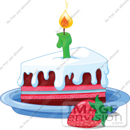 Strawberry Birthday Cake on Strawberry By A Frosted Birthday Cake Slice And A Lit Candle    56471