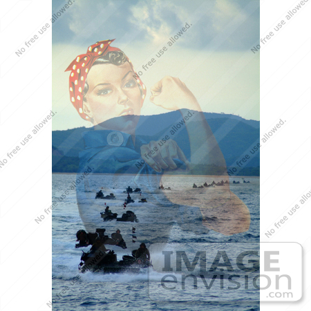 #7356 Stock Photo of Rosie The Riveter Merged With Amphibious Vehicles by JVPD