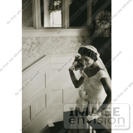 #7633 Picture of Jacqueline Kennedy Throwing Her Wedding Bouquet by JVPD