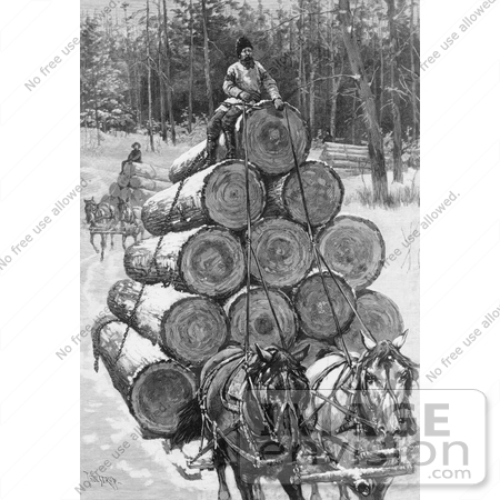 #9585 Picture of Horses Hauling Logs by JVPD