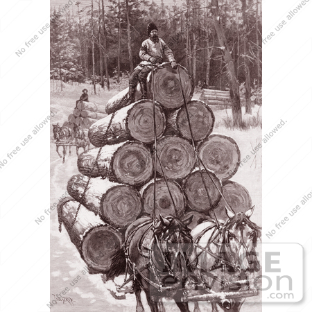 #9606 Picture of Horses Hauling Logs by JVPD