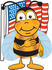 #23061 Clip art Graphic of a Honey Bee Cartoon Character Pledging Allegiance to an American Flag by toons4biz