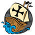 #35716 Clip Art Graphic of The Pilgrim Mayflower Ship Sailing Through Blue Seas by Andy Nortnik