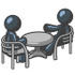 #36756 Clip Art Graphic of Dark Blue Guy Characters Having a Meeting at a Table by Jester Arts