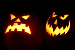 Free Picture of Carved Pumpkins Burning at Night