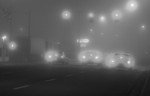 Free Picture of Cars Stopped at a Traffic Light and Foggy Weater