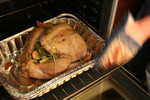 Free Picture of Person Putting a Turkey in an Oven