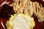 Free Picture of Turkey, Mashed Potatoes and Cranberry Sauce