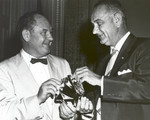 Free Picture of T. Keith Glennan Shows LBJ Aluminized Mylar Flim Used to Make Echo I