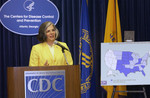Free Picture of CDC Director Julie Louise Gerberding Speaking at an August, 2003 West Nile Virus Press Briefing