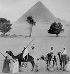 Free Picture of Men and Camels Near the Great Pyramid