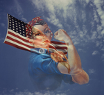 Free Picture of Rosie the Riveter With the American Flag