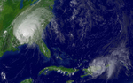 Free Picture of Hurricane Jeanne and Tropical Storm Ivan