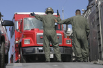 Free Picture of Soldiers Directing a Fire Truck