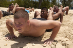 Free Picture of Marine Soldiers Doing Doing Squad Push-ups in Sand