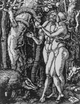Free Picture of Adam, Eve, Snake, Bull and Pig in the Garden