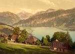 Free Picture of Homes, Church, Lake Thun and Mountains, Switzerland