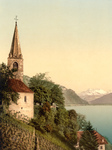 Free Picture of Church on Geneva Lake, Dent du Midi Mountains