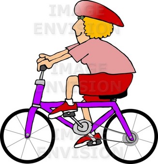 Blond Woman in Pink and Red Riding a Purple Bike Clipart