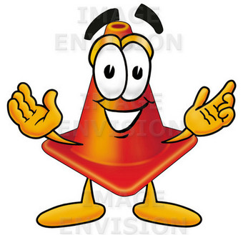 Clip Art Graphic of a Construction Traffic Cone Cartoon Character With Welcoming Open Arms