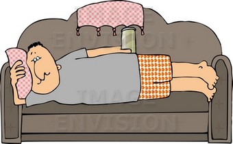 Middle Aged Sedentary Cacuasian Man Being a Lazy Couch Potato Clipart