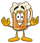 Clip art Graphic of a Frothy Mug of Beer or Soda Cartoon Character With Welcoming Open Arms