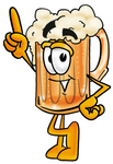 Clip art Graphic of a Frothy Mug of Beer or Soda Cartoon Character Pointing Upwards