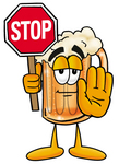 Clip art Graphic of a Frothy Mug of Beer or Soda Cartoon Character Holding a Stop Sign