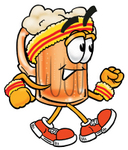 Clip art Graphic of a Frothy Mug of Beer or Soda Cartoon Character Speed Walking or Jogging